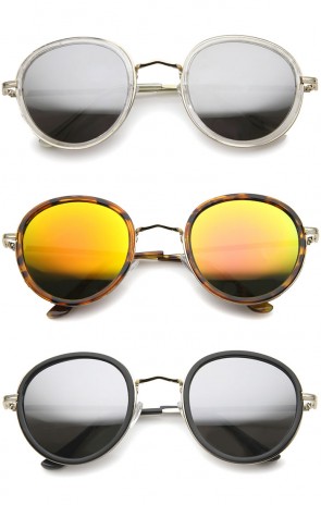 Classic Dapper Side Cover Colored Mirror Lens Round Sunglasses 52mm