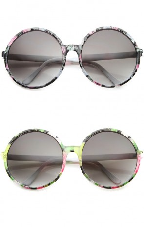 Women's Fashion Floral Print Gradient Lens Oversize Round Sunglasses 66mm
