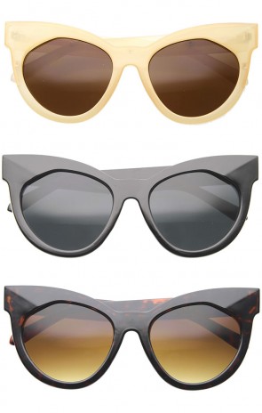 Womens Mod Fashion Oversized Flat Lens Bold Chunky Cat Eye Sunglasses 64mm