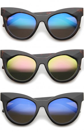 Women's Oversize Chunky Frame Iridescent Lens Cat Eye Sunglasses 55mm