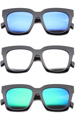 Bold Oversized Horn Rimmed Flash Mirror Flat Lens Square Sunglasses 64mm