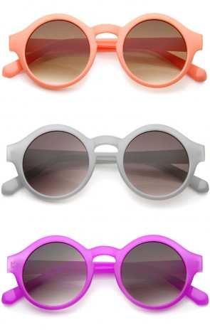 Women's Bright Pastel Color Retro Horn Rimmed Round Sunglasses 47mm