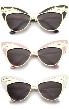 Womens High Fashion Metal Cutout Oversize Butterfly Sunglasses 55mm