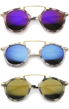 High Fashion Arched Marble Color Frame Color Mirror Pantos Aviator Sunglasses 48mm