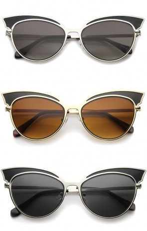 Womens Fashion Two-Tone Oversized Metal Cat Eye Sunglasses 57mm