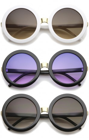 Womens Retro Bold Oversized Jackie O Round Sunglasses 56mm