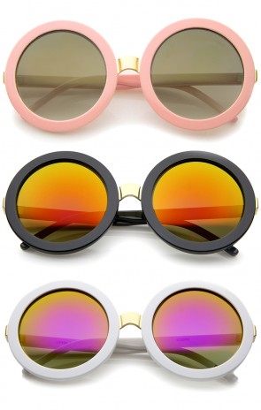 Womens Retro Bold Colored Mirror Oversized Round Sunglasses 56mm