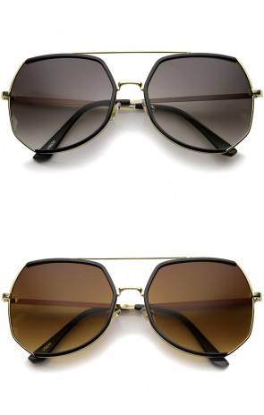 Womens Fashion Two-Toned Gold Metal Crossbar Oversized Sunglasses 64mm