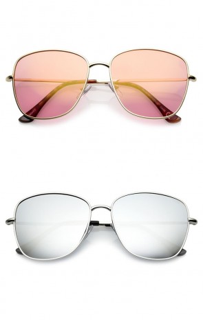 Classic Metal Slim Temple Tinted Mirror Lens Square Sunglasses 57mm