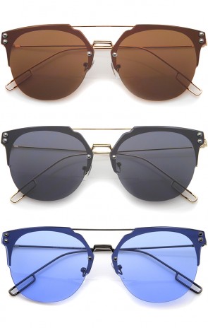 Modern Fashion Ultra Slim Wire Rimless Flat Lens Pantos Sunglasses 58mm
