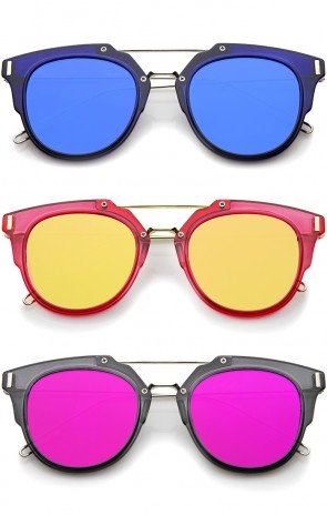 Colorful Fashion Translucent Color Mirrored Flat Lens Pantos Sunglasses 45mm