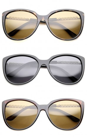 Women's Polarized Metal Temple Accent Gradient Lens Oversize Cat Eye Sunglasses 60mm