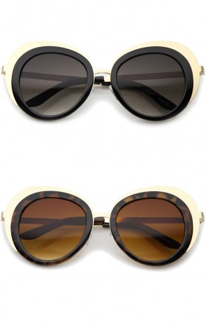 Women's Oversize Two-Tone Metal Frame Border Round Sunglasses 50mm