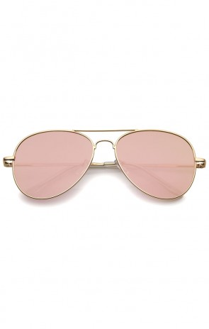 Small Matte Metal Rose Gold Pink Mirror Flat Lens Aviator Sunglasses 56mm