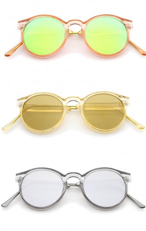 Retro Translucent Frame Color Mirror Flat Lens P3 Round Sunglasses 49mm