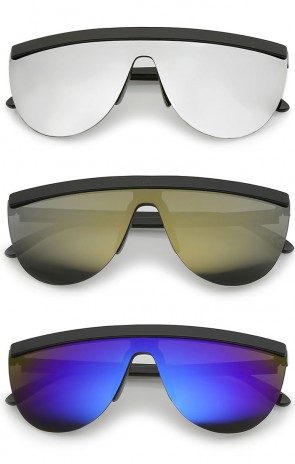 Futuristic Semi-Rimless Flat Top Colored Mirror Mono Lens Shield Sunglasses 65mm