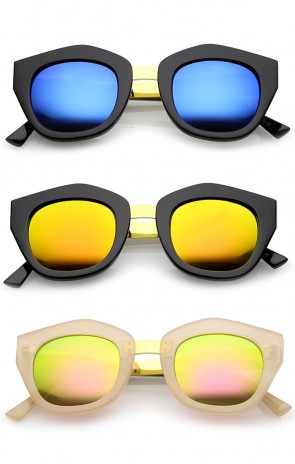 Women's Metal Bridge Colored Mirror Lens Square Cat Eye Sunglasses 46mm