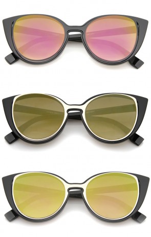 Women's Open Metal Insert Colored Mirror Lens Cat Eye Sunglasses 51mm