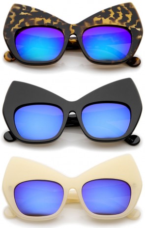 Chunky Frame Colored Mirror Square Lens Oversized Cat Eye Sunglasses 49mm
