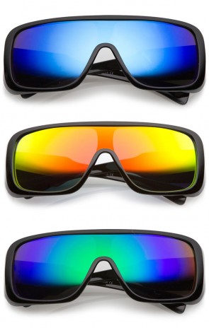 Men's Oversize Goggle Colored Mirror Mono Lens Shield Sunglasses 60mm