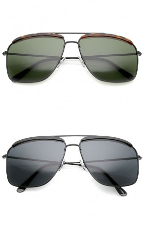 Retro Brow Accent Thin Metal Frame Square Aviator Sunglasses 61mm