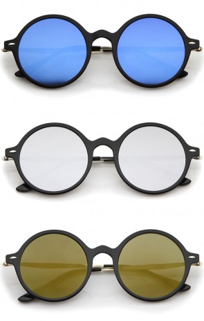 Retro Thin Frame Slim Temples Mirror Flat Lens P3 Round Sunglasses 43mm