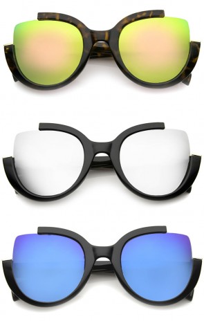 Women's Semi-Rimless Teardrop Colored Mirror Lens Oversize Sunglasses 53mm