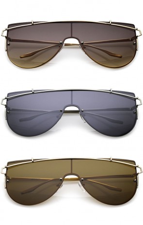 Futuristic Rimless Metal Crossbar Nuetral Colored Mono Lens Shield Sunglasses 64mm