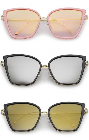 Women's Oversize Slim Arms Colored Mirror Lens Cat Eye Sunglasses 56mm