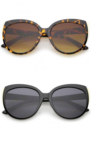 Women's Oversize Metal Trim Round Flat Lens Cat Eye Sunglasses 57mm