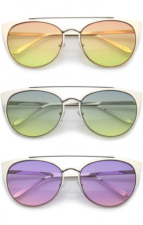 Women's Oversize Metal Crossbar Colored Flat Lens Cat Eye Sunglasses 61mm