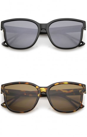 Women's Horn Rim Metal Accent Square Flat Lens Cat Eye Sunglasses 55mm