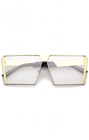 Oversize Modern Semi Rimless Metal Square Flat Blue Light Filter Clear Lens Eye Glasses 64mm