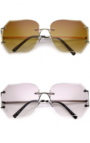 Oversize Slim Metal Arms Rimless Beveled Colored Lens Square Sunglasses 61mm