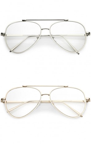 Mod Fashion Teardrop Rimless Clear Flat Lens Metal Frame Aviator Eyeglasses 58mm