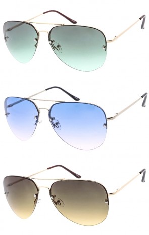 Unisex Aviator Metal Frame Color Tinted Rimless Lens Wholesale Sunglasses