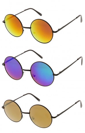 Retro Flash Round Color Mirror Lens Metal Wholesale Sunglasses
