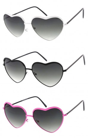 Flirty Color Trim Heart Metal Frame Wholesale Sunglasses
