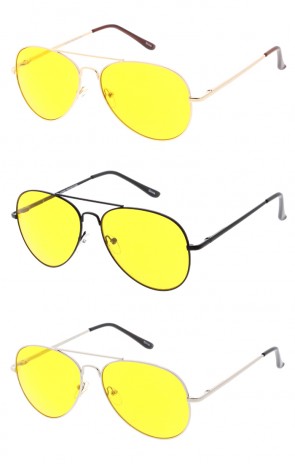 Retro Metal Aviator With Yellow Driving Lens Wholesale Sunglasses