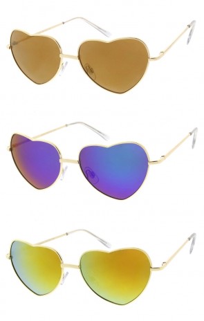 Womens Trendy Metal Heart Color Tinted Lens Wholesale Sunglasses