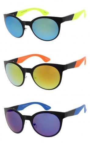 Round Color Block Accent Metal Frame Wholesale Sunglasses