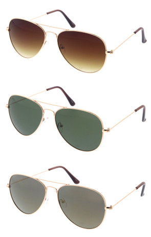 Classic Medium Neutral Lens Gold Metal Frame Aviator Wholesale Sunglasses