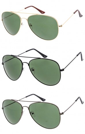 Unisex Classic Aviator Metal Frame Green Lens Wholesale Sunglasses