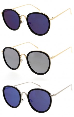 High Fashion Thin Metal Frame Two-Tone Oversize Round Sunglasses 49mm