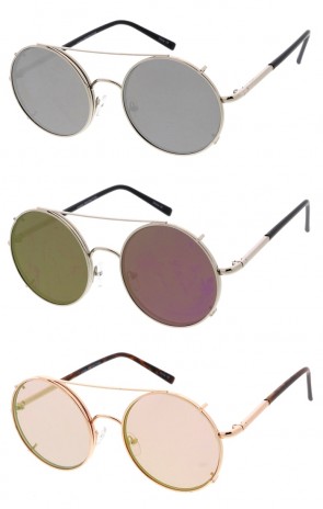 Clip-On Mirror Lens Crossbar Circular Round Wholesale Sunglasses 53mm