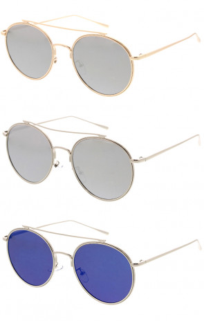 Fashion Mirrored Lens Metal Round Wholesale Sunglasses 54mm