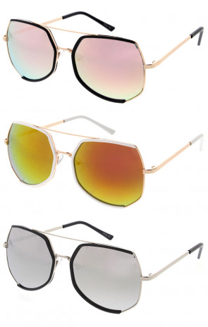 Two-Tone Oversized Metal Crossbar Wholesale Sunglasses 60mm