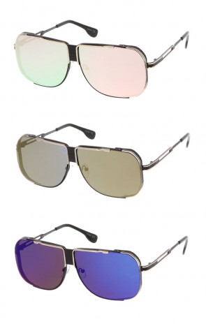 Oversize Men's Metal Flat Top Side Cover Mirror Lens Aviator Wholesale Sunglasses