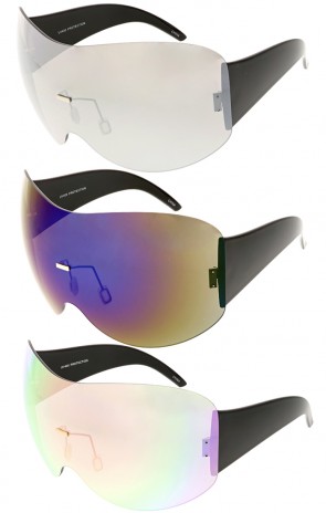Futuristic Oversized Rimless Mirror Lens Shield Wholesale Sunglasses