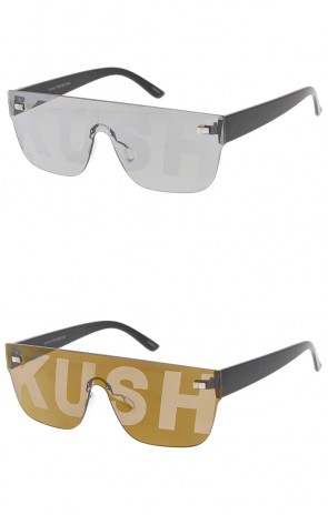 KUSH Mono Logo Lens Horn Rimmed Flattop Wholesale Sunglasses